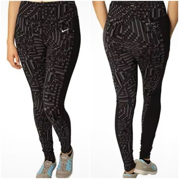 Nike Leggings Running Dry Fit Black and Gray Workout Sports Pants Size S - Picture 1 of 10